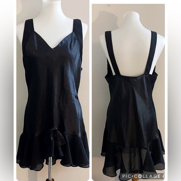 90s vintage Sleep Solutions Nightgown Sateen Black Romantic Fairy Castlecore - Picture 6 of 6